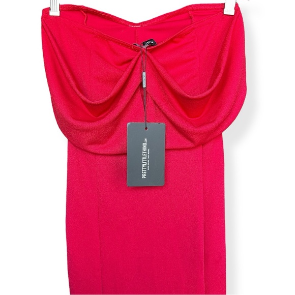 NWT Pretty Little Thing Strapless Off Shoulder Red Bodycon Midi Dress XS - Picture 10 of 11